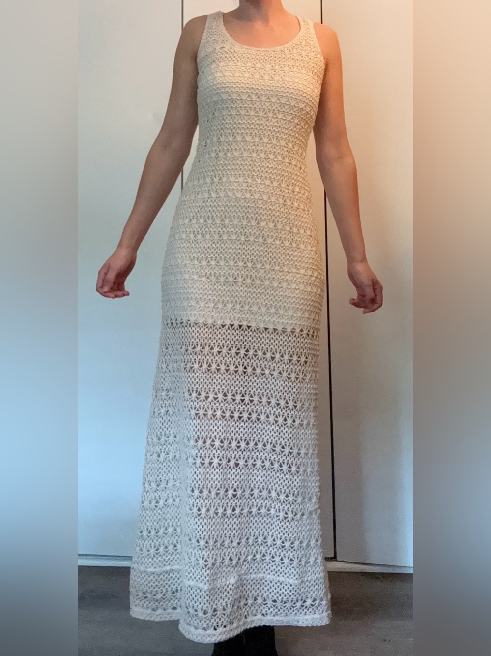 Lauren Conrad Cream Floral Crocheted Maxi Dress Size XS